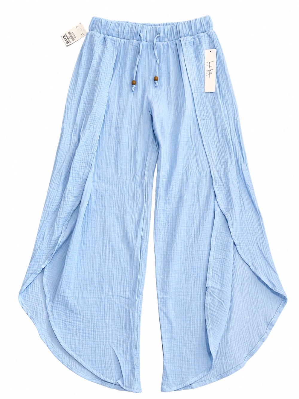 Light Blue Wide Leg Split-Front Pants - Women